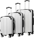 Luggage Expandable 3 Piece Sets PC+ABS Spinner Suitcase 20 inch 24 inch 28 inch (white grid)