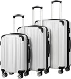 Luggage Expandable 3 Piece Sets PC+ABS Spinner Suitcase 20 inch 24 inch 28 inch (white grid)