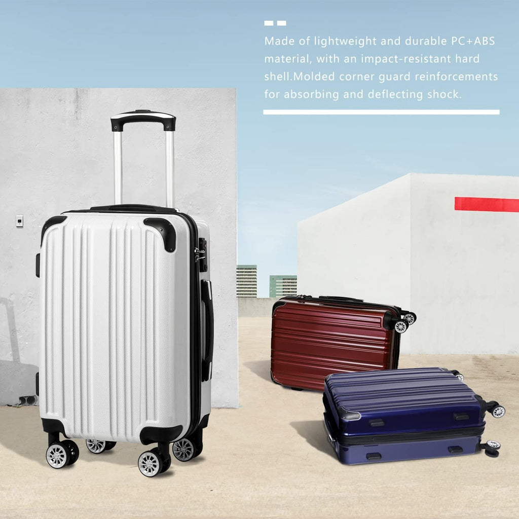 Luggage Expandable 3 Piece Sets PC+ABS Spinner Suitcase 20 inch 24 inch 28 inch (white grid)