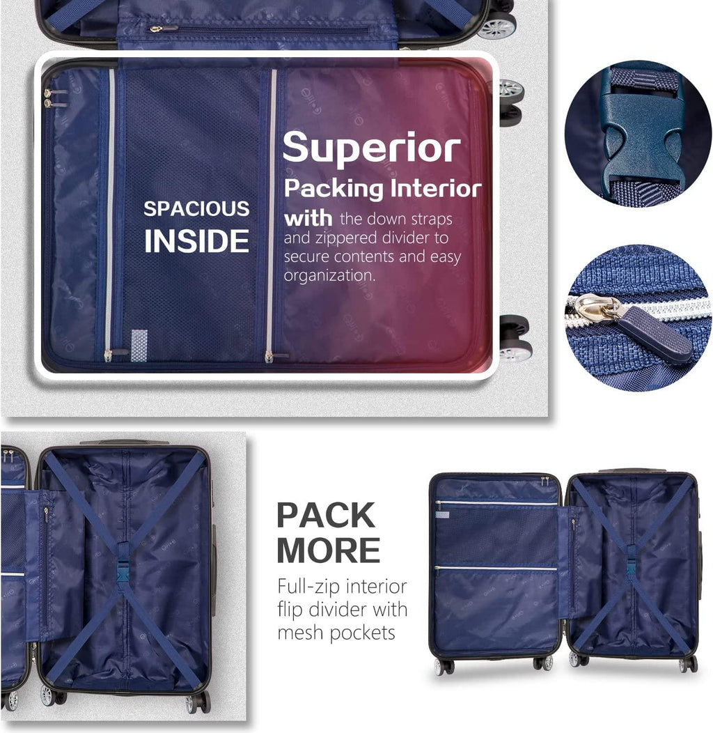 Luggage Expandable 3 Piece Sets PC+ABS Spinner Suitcase 20 inch 24 inch 28 inch (white grid)