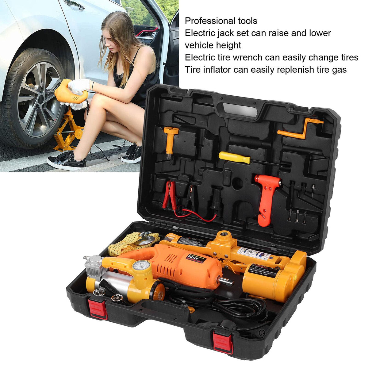 12V 3 T Electric Car Jack 42cm Lifting with Air Wrench Pump fit SUV Off闁炽儲鍘緊ad Car