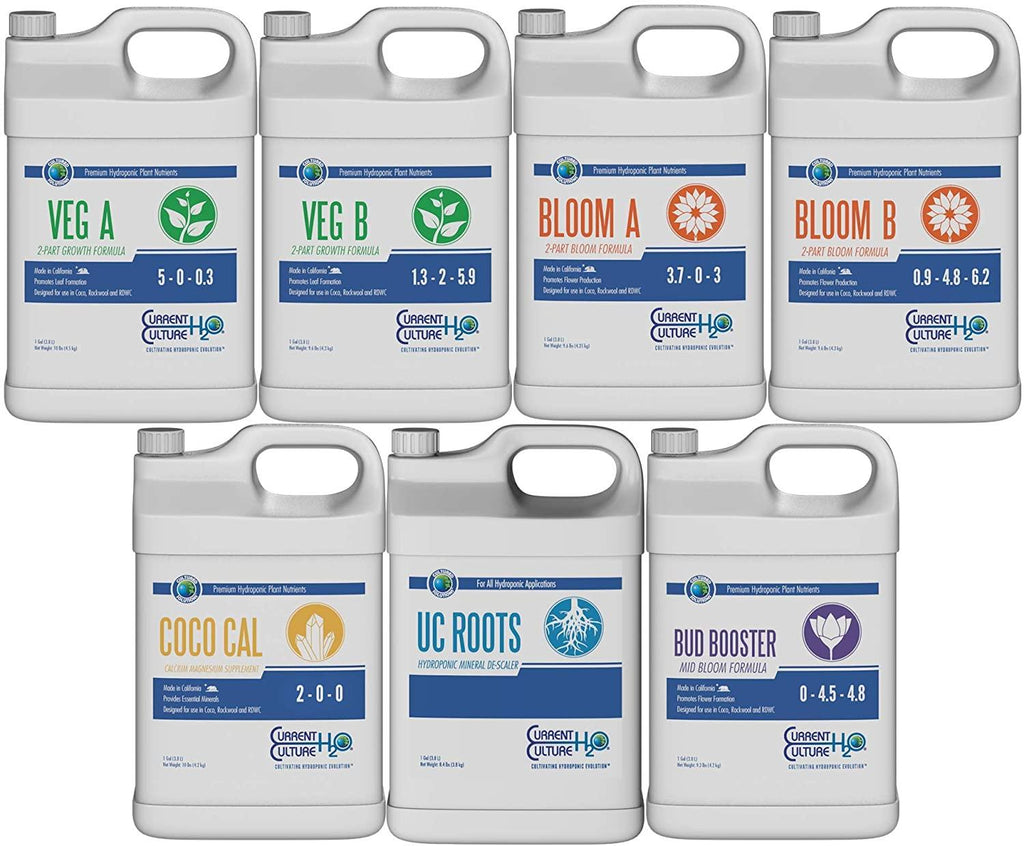 cultured solutions full run combo set (includes veg a+b, bloom a+b, uc roots, coco cal, and bud booster mid) (gallons)