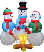 Two Christmas Party Decorations Bundle, Includes 5 Foot Tall HuChristmas Inflatable Snowmen Snowman Campfire Camping, and 5 Foot Christmas Inflatable Santa Claus and Three Reindeer on Motorcycle