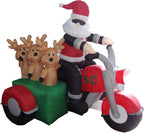 Two Christmas Party Decorations Bundle, Includes 5 Foot Tall HuChristmas Inflatable Snowmen Snowman Campfire Camping, and 5 Foot Christmas Inflatable Santa Claus and Three Reindeer on Motorcycle