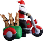 Two Christmas Party Decorations Bundle, Includes 5 Foot Tall HuChristmas Inflatable Snowmen Snowman Campfire Camping, and 5 Foot Christmas Inflatable Santa Claus and Three Reindeer on Motorcycle