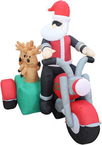 Two Christmas Party Decorations Bundle, Includes 5 Foot Tall HuChristmas Inflatable Snowmen Snowman Campfire Camping, and 5 Foot Christmas Inflatable Santa Claus and Three Reindeer on Motorcycle