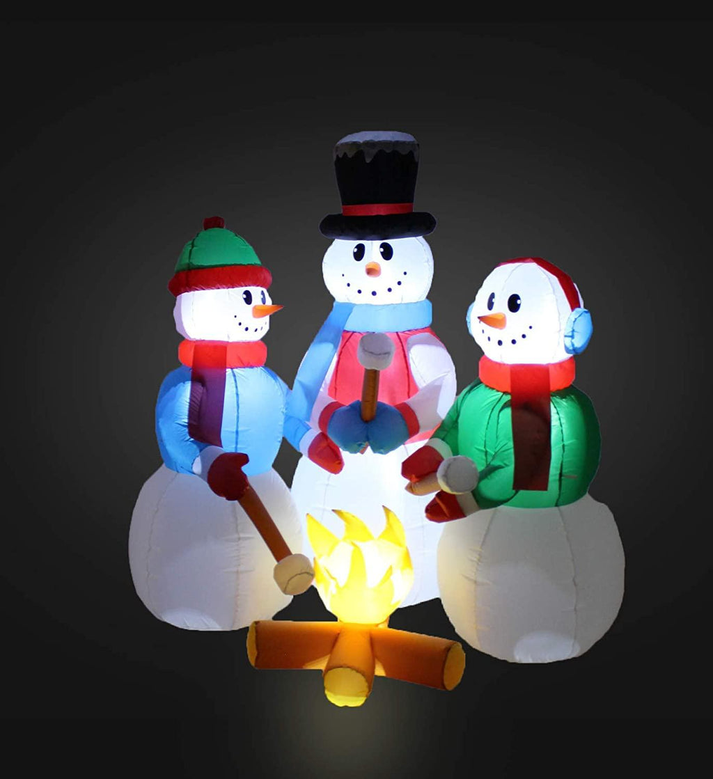 Two Christmas Party Decorations Bundle, Includes 5 Foot Tall HuChristmas Inflatable Snowmen Snowman Campfire Camping, and 5 Foot Christmas Inflatable Santa Claus and Three Reindeer on Motorcycle