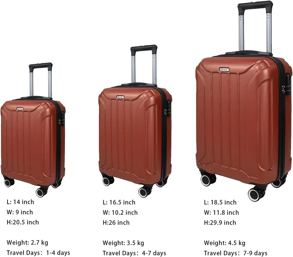 Luggage 3 Piece Suitcase Set Hardside Hardshell Lightweight ,luggage sets carry on Luggage suitcases with wheels suitable for Travel/Business Travel/School Suitour (Orange)