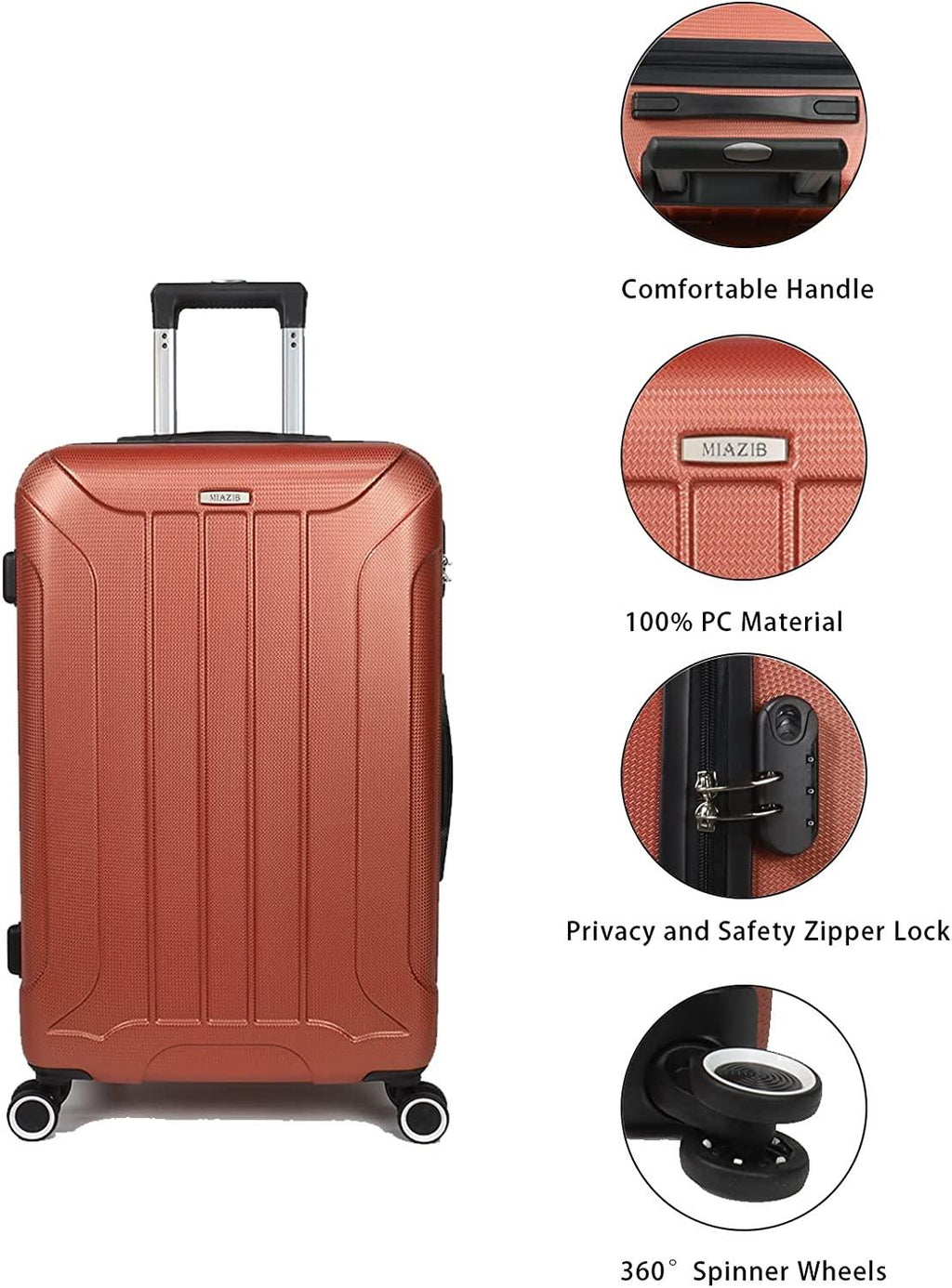 Luggage 3 Piece Suitcase Set Hardside Hardshell Lightweight ,luggage sets carry on Luggage suitcases with wheels suitable for Travel/Business Travel/School Suitour (Orange)