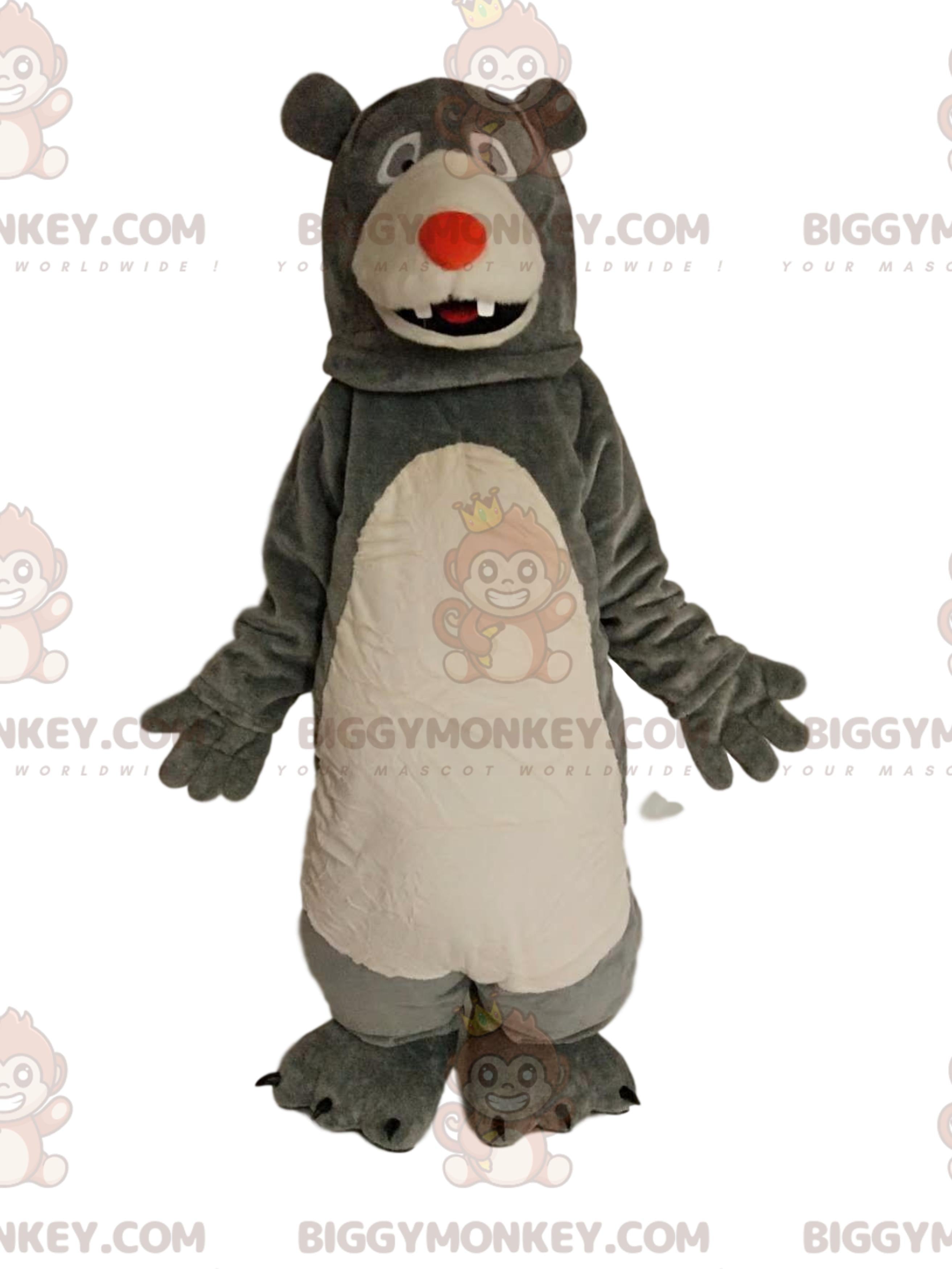 BIGGYMONKEYMascot Costume Gray and White Bear with Red Muzzle