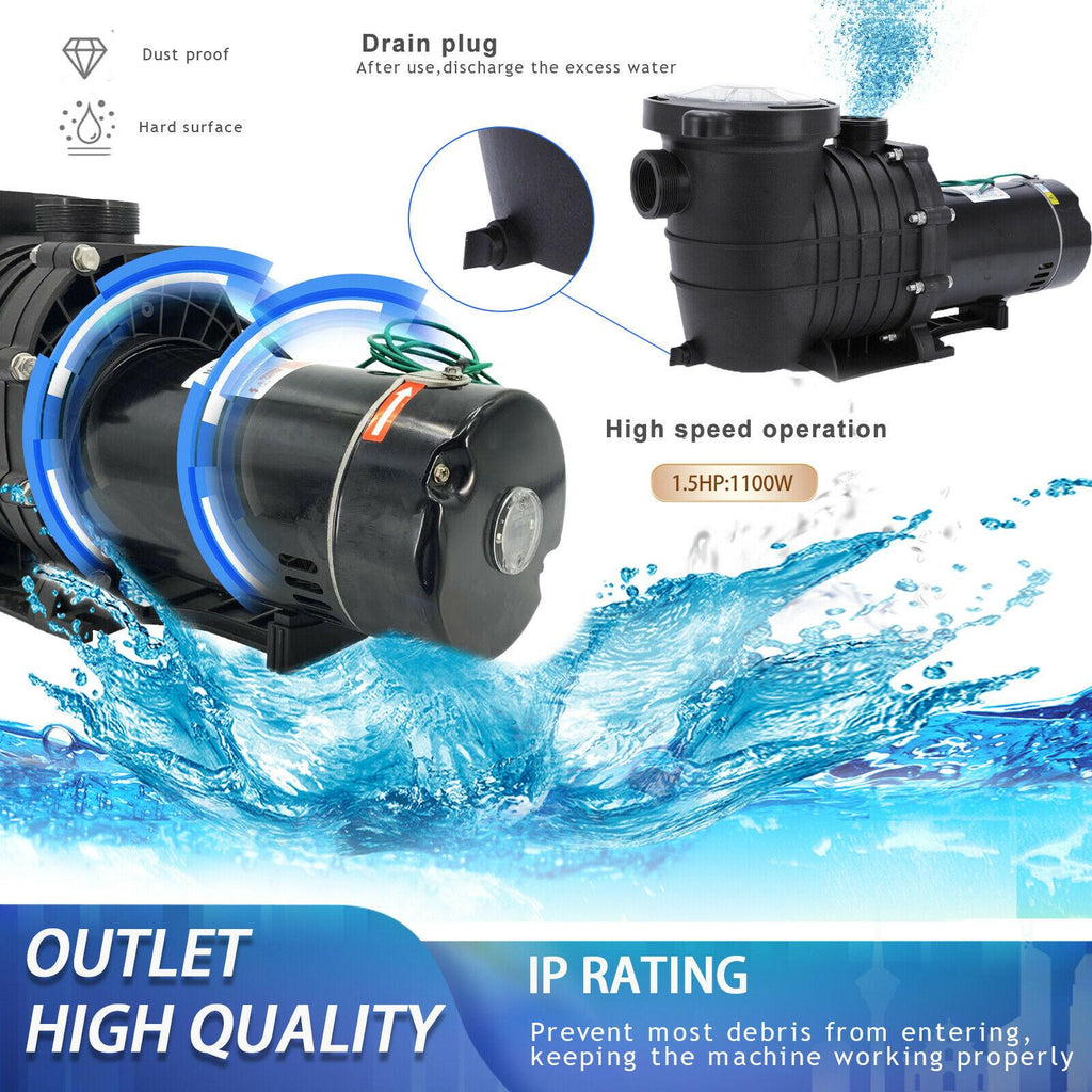 1.5 hp swimming pool pump spa water 110 volt outdoor above ground strainer motor