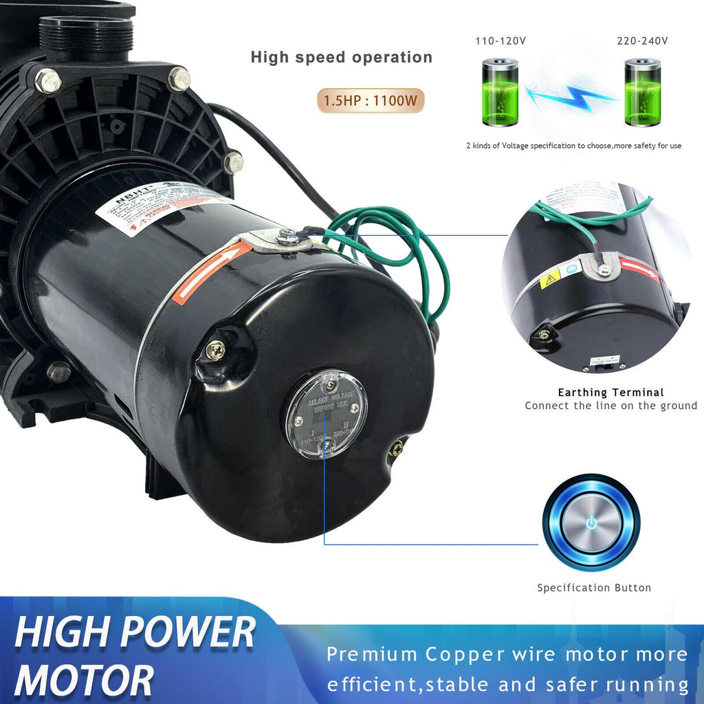 1.5 hp swimming pool pump spa water 110 volt outdoor above ground strainer motor