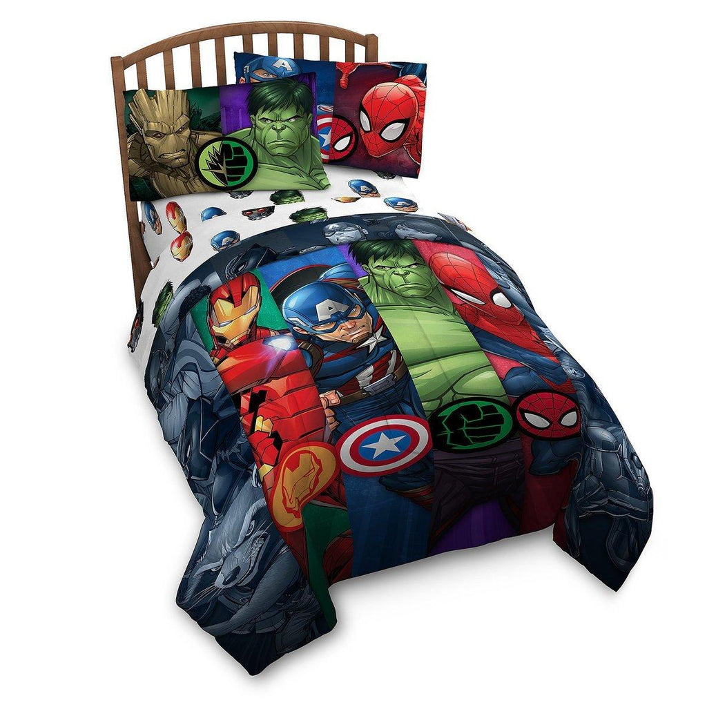 Avengers Infinity War Reversible Twin Comforter and 3 Piece Twin Sheet Set with Throw