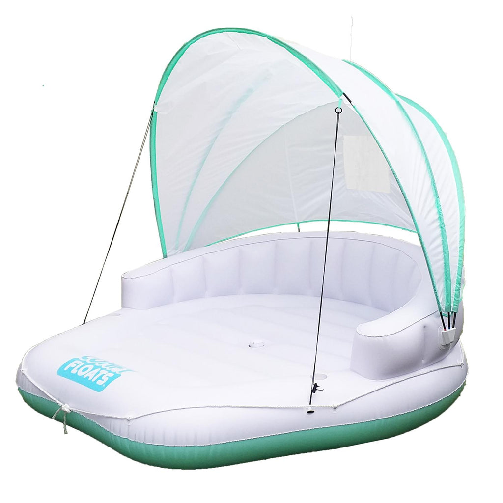 Magic Time International 91481VM Comfy Floats Inflatable Adjustable Shaded Cabana Cool Misting Single Person Pool Float, White
