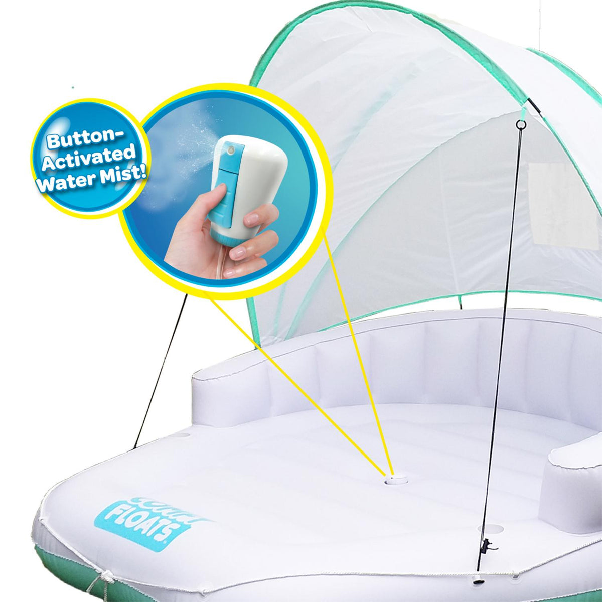 Magic Time International 91481VM Comfy Floats Inflatable Adjustable Shaded Cabana Cool Misting Single Person Pool Float, White