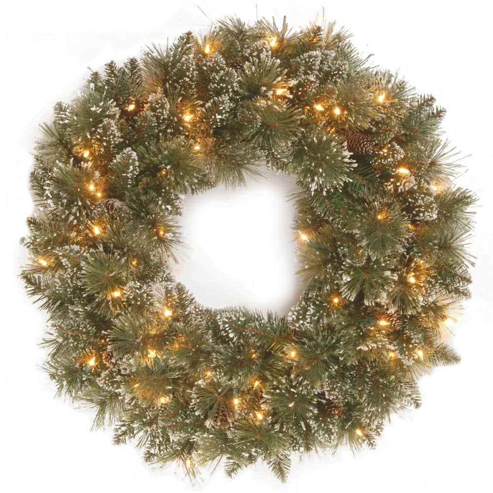 30 " Glittery Bristle Pine Artificial Christmas Wreath with Twinkly LED Lights