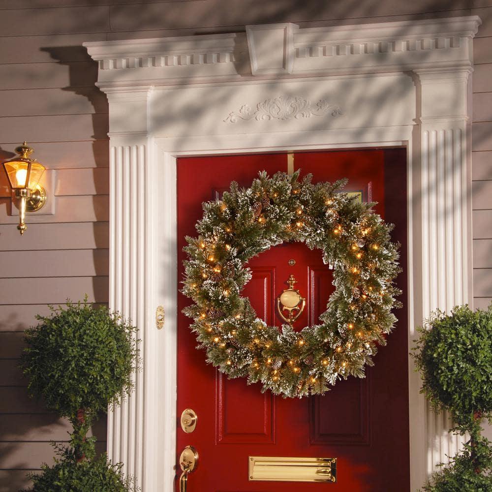 30 " Glittery Bristle Pine Artificial Christmas Wreath with Twinkly LED Lights