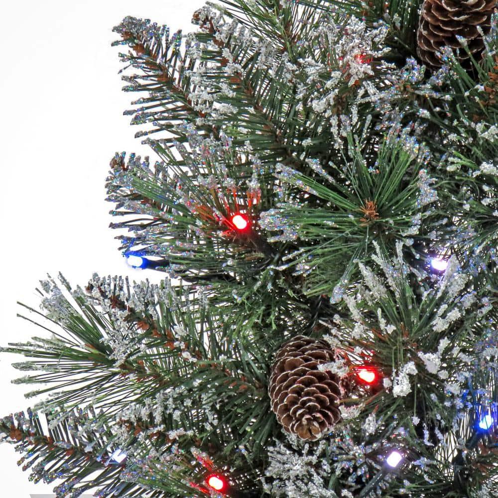 30 " Glittery Bristle Pine Artificial Christmas Wreath with Twinkly LED Lights
