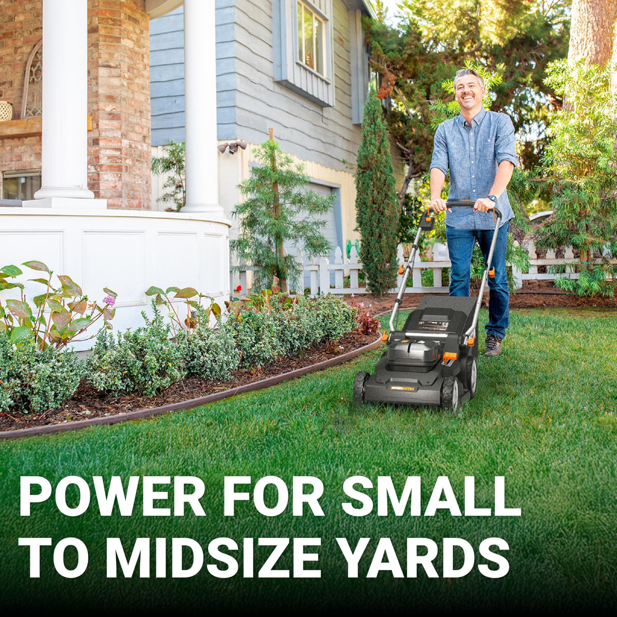 Cordless Lawn Mower, 17" Electric Mower Cuts to Edge, Compact &amp; Lightweight Push Lawn Mower with 6-Position Height Adjustment for Medium Size Yards, 2 Batteries &amp; Charger Included, WG745