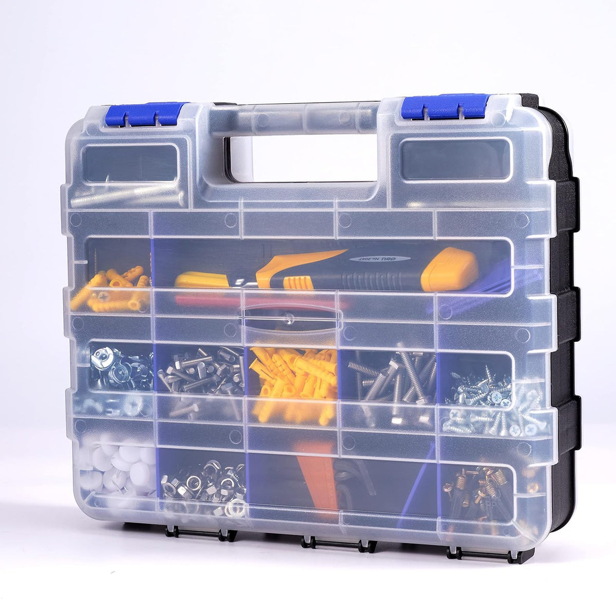 Hardware Organizer Box 34 Compartments Small Parts Organizer with Removable Dividers Durable Plastic Double Side Tools Box Screw Organizers For Nuts, Bolts, Screws, Nails 2Pack