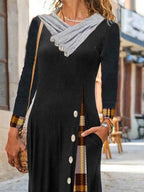 Casual Plaid Print Long Sleeves Maxi Dress