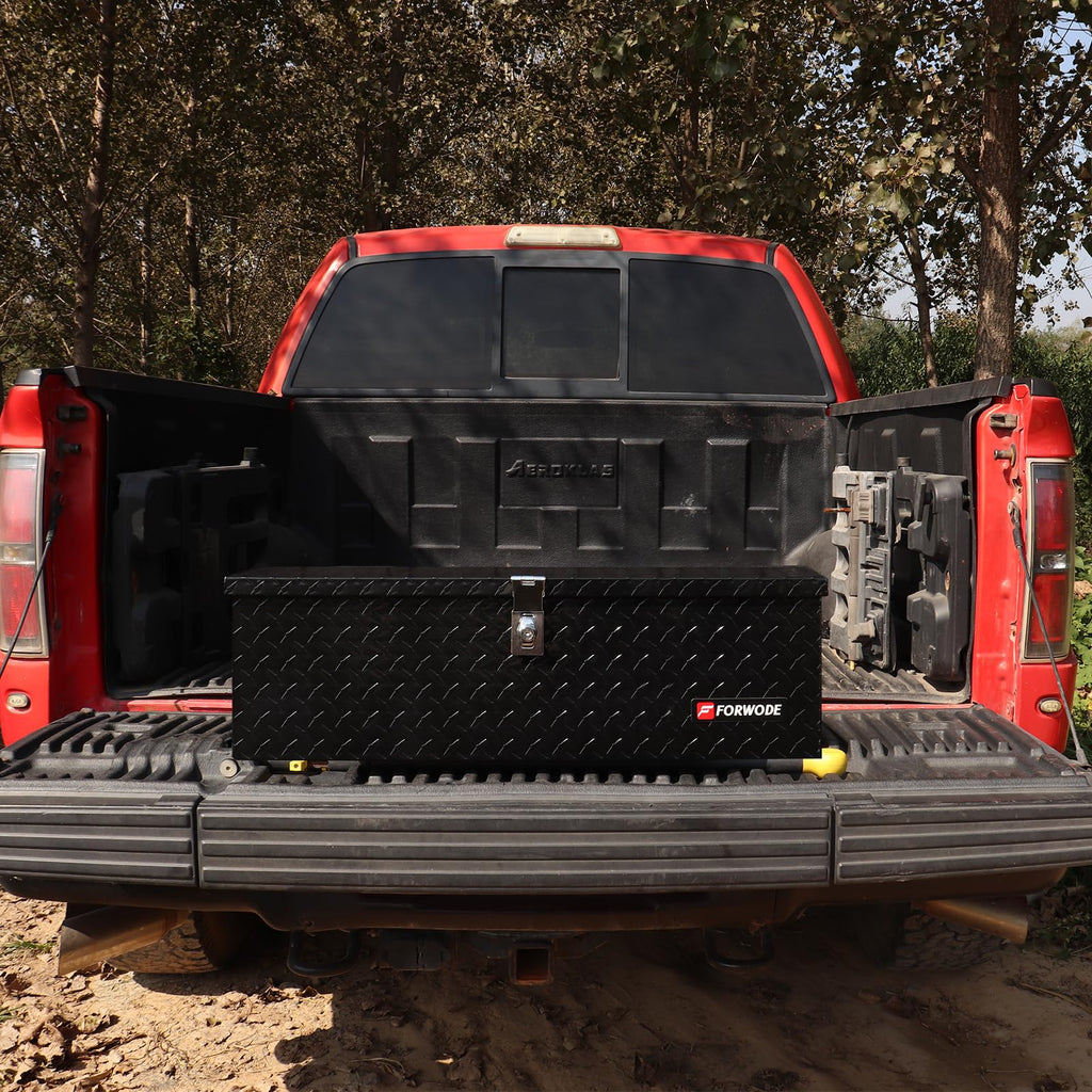 30 Inch Truck Bed Tool Box, Aluminum Heavy Duty Trailer Tool Box for Pickup Truck Bed RV, Toolbox StoraBox with Handle and Lock - Black
