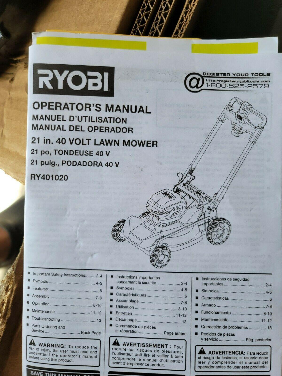 RYOBI RY401200 Push Lawn Mower Kit 21 inch 40-Volt w/ Battery and Charger $499