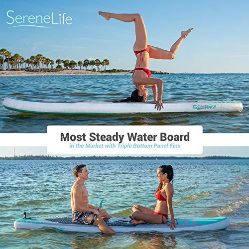 SereneLife Inflatable Stand Up Paddle Board (6 Inches Thick) with Premium SUP Accessories &amp; Carry Bag, Wide Stance, Bottom Fin f