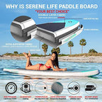 SereneLife Inflatable Stand Up Paddle Board (6 Inches Thick) with Premium SUP Accessories &amp; Carry Bag, Wide Stance, Bottom Fin f
