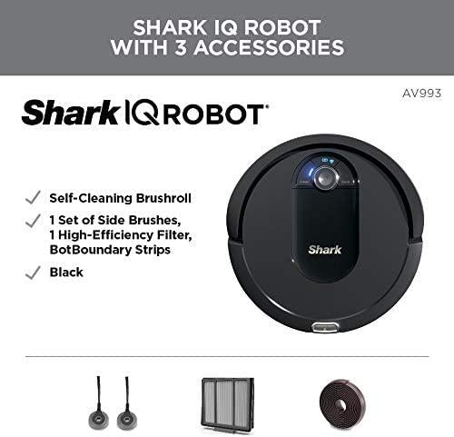 Shark AV993 IQ Robot Vacuum, Self Cleaning Brushroll, Advanced Navigation, Perfect for Pet Hair, Compatible with Alexa, Wi Fi , Black