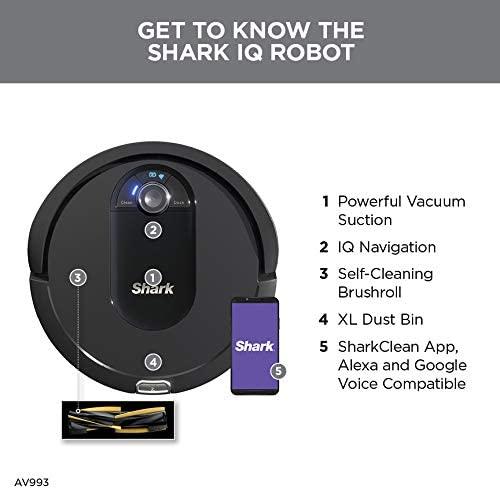 Shark AV993 IQ Robot Vacuum, Self Cleaning Brushroll, Advanced Navigation, Perfect for Pet Hair, Compatible with Alexa, Wi Fi , Black