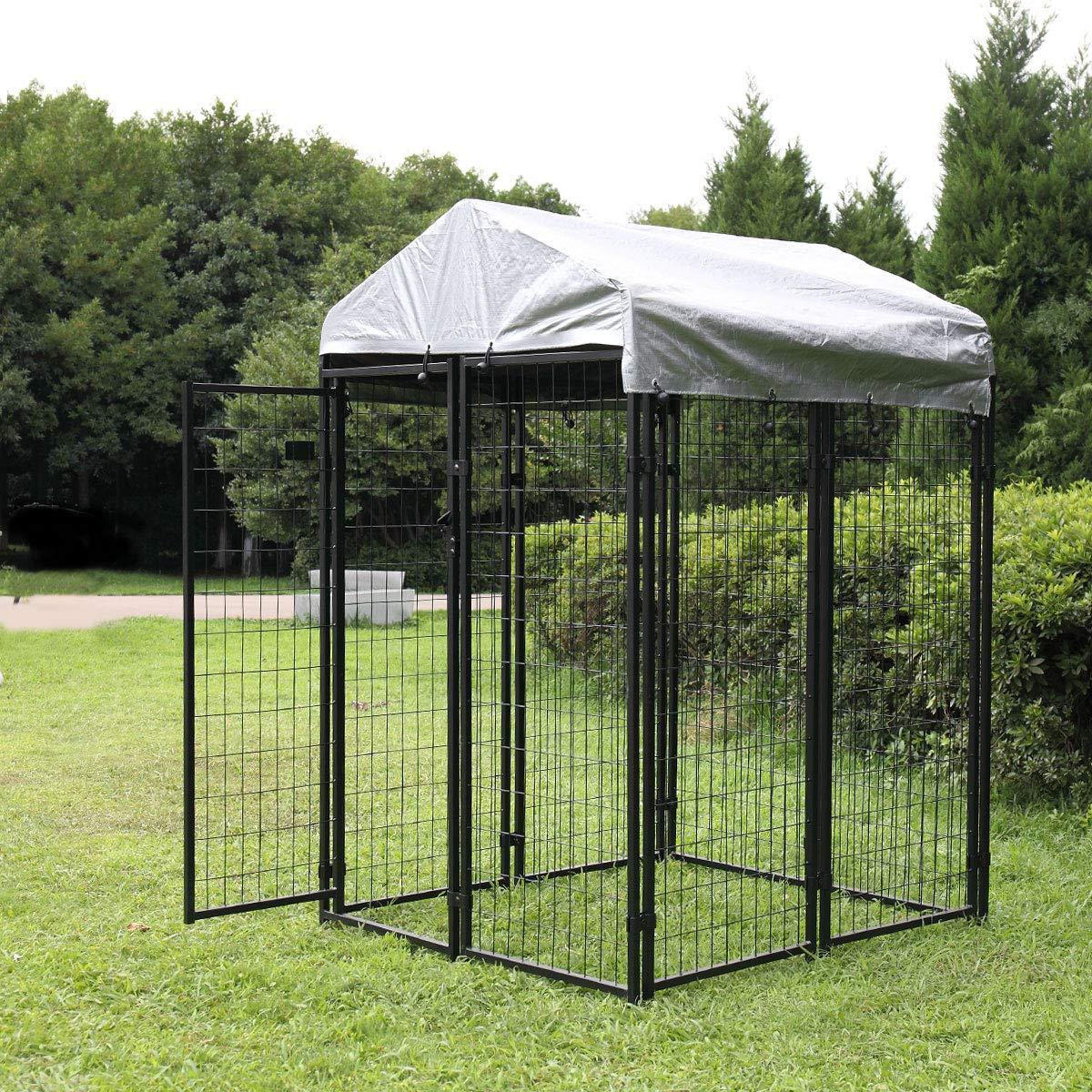 JAXPETY Outdoor Pet CaDog Kennel Steel Wire Pen Run House Covered Shade Shelter Yard Large, 4'L x 4'W x 6'H