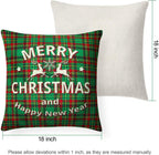 Christmas Throw Pillow Covers 18x18 Buffalo Plaid Pillow Case Xmas Green Red Pillowcase Rustic Throw Pillow Covers for Sofa Couch Holiday Christmas Decorations Invisible Zipper Pillowcase