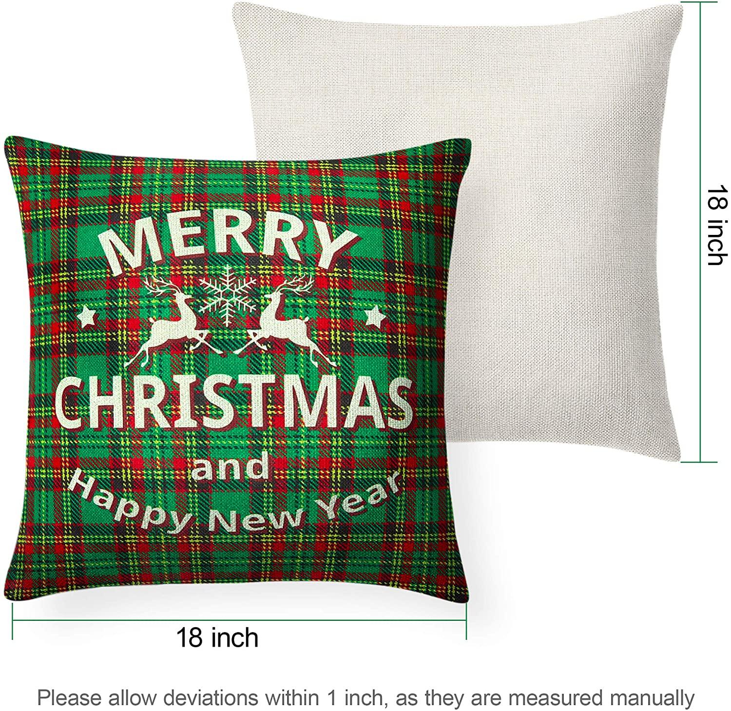 Christmas Pillowcase 18×18 inch Set of 4 Pillowcases red and Green Holiday Sofa Linen Pillowcase Christmas Series Decorations Cushion Cover Hugging Pillowcase Invisible Zipper Square Pillowcase