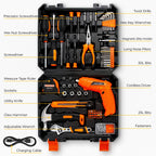 140 Piece Basic Tool Set, Portable Tool Box with Cordless Drill, Home Repair Hand Tool Kit, General Household Drill Set, Toolbox with StoraCase for Homeowner, DIY, Handyman, Women, Men