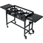 87,000 BTU Outdoor Camping Propane Triple Burner Stove CooStation with Folding Side Shelves