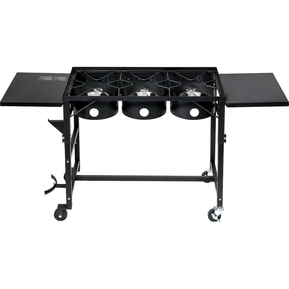 87,000 BTU Outdoor Camping Propane Triple Burner Stove CooStation with Folding Side Shelves
