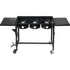 87,000 BTU Outdoor Camping Propane Triple Burner Stove CooStation with Folding Side Shelves