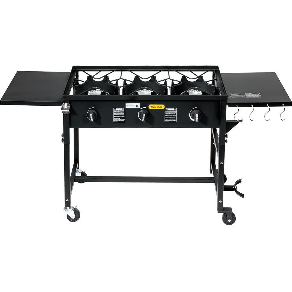 87,000 BTU Outdoor Camping Propane Triple Burner Stove CooStation with Folding Side Shelves