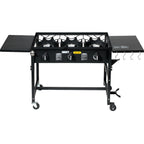 87,000 BTU Outdoor Camping Propane Triple Burner Stove CooStation with Folding Side Shelves
