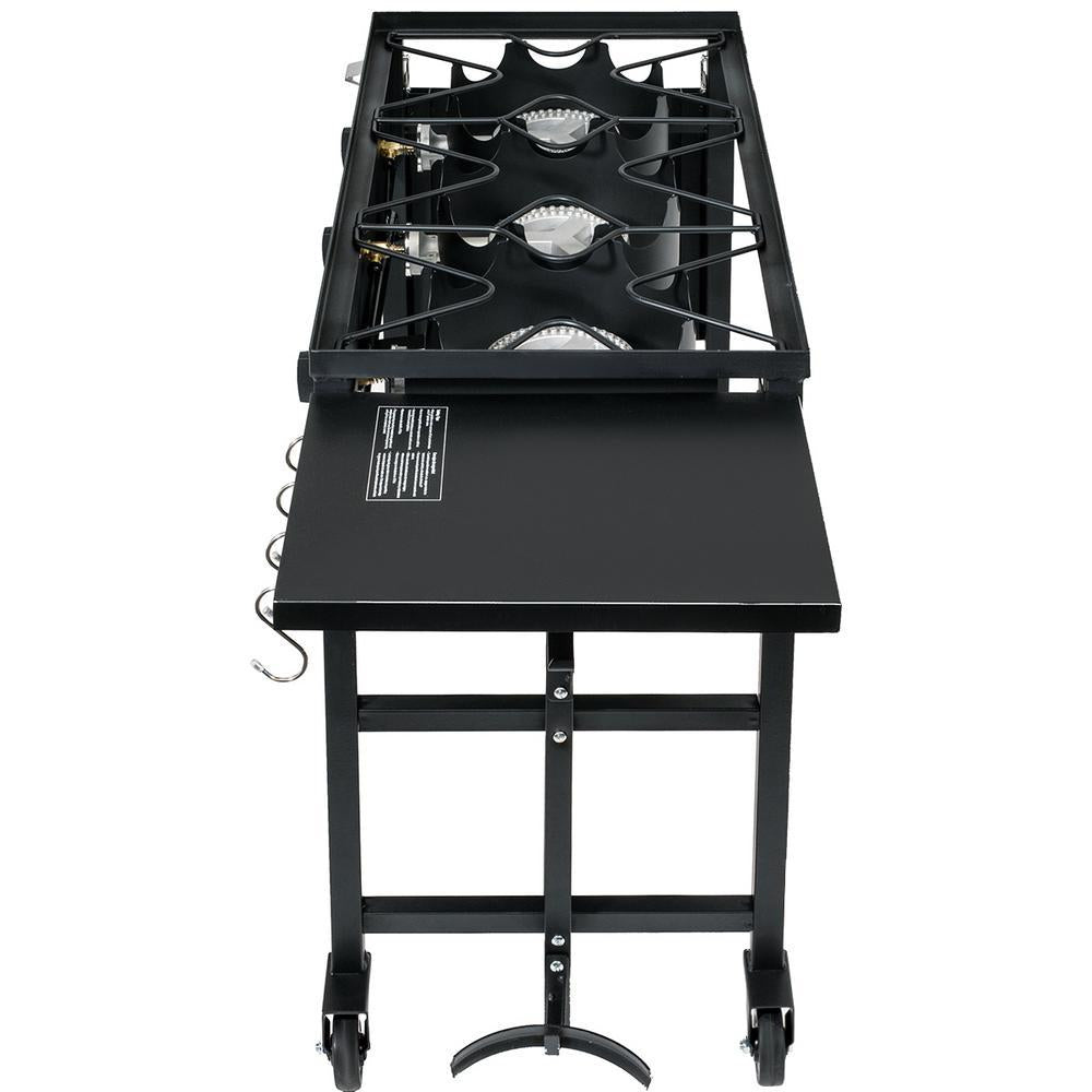 87,000 BTU Outdoor Camping Propane Triple Burner Stove CooStation with Folding Side Shelves