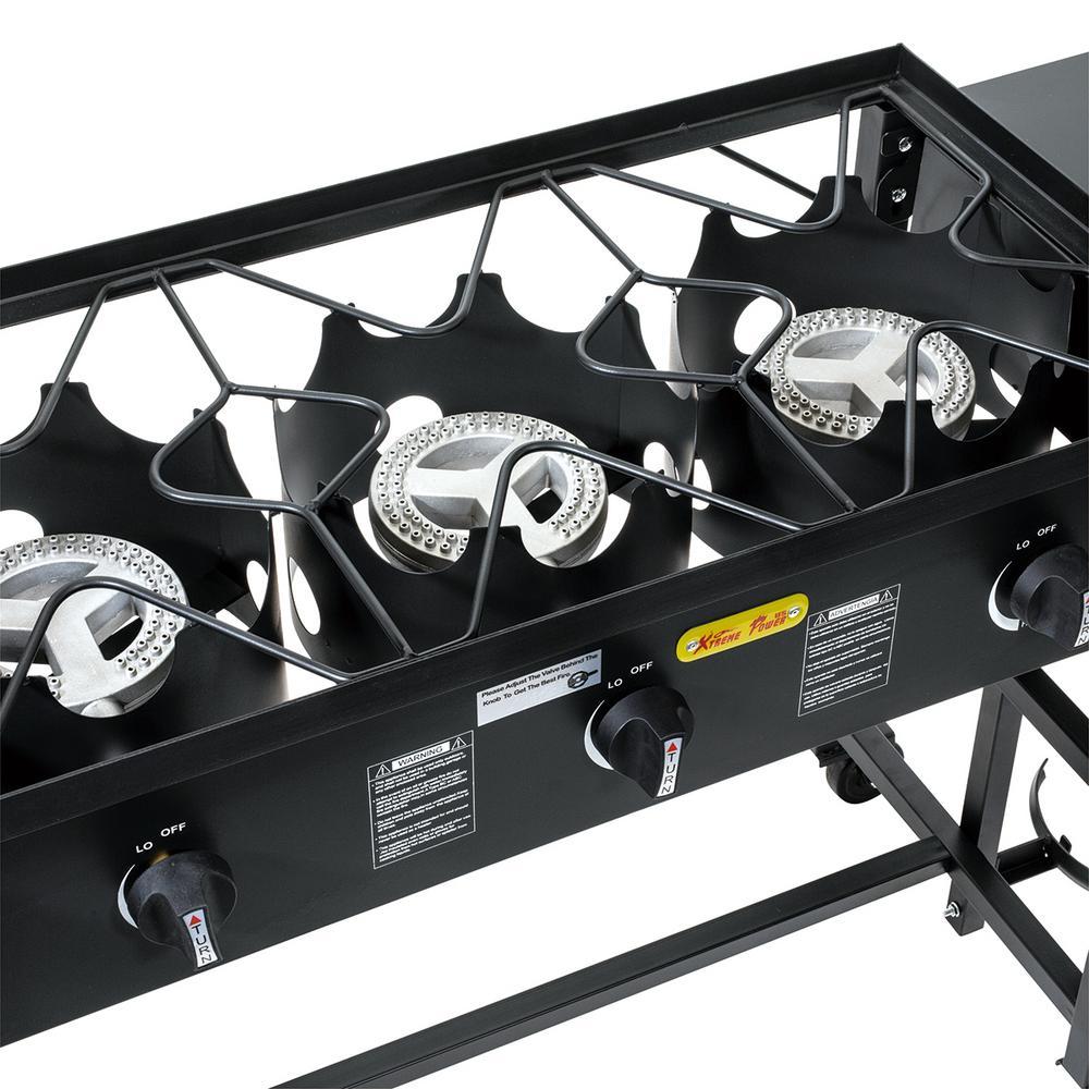 87,000 BTU Outdoor Camping Propane Triple Burner Stove CooStation with Folding Side Shelves