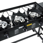 87,000 BTU Outdoor Camping Propane Triple Burner Stove CooStation with Folding Side Shelves