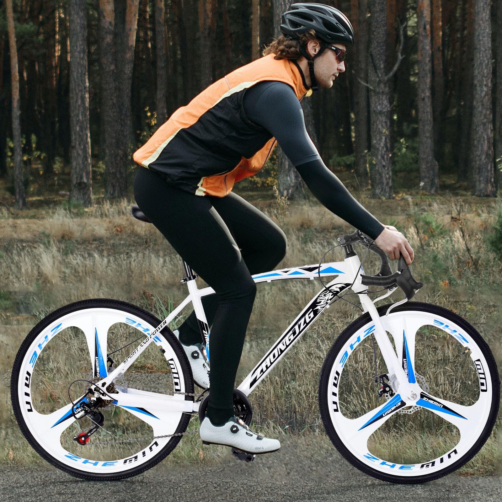 HTNBO 21 Speed Shifting System Road Bike Frame 700C Wheel Adult Road Bicycle for Men And Women,White