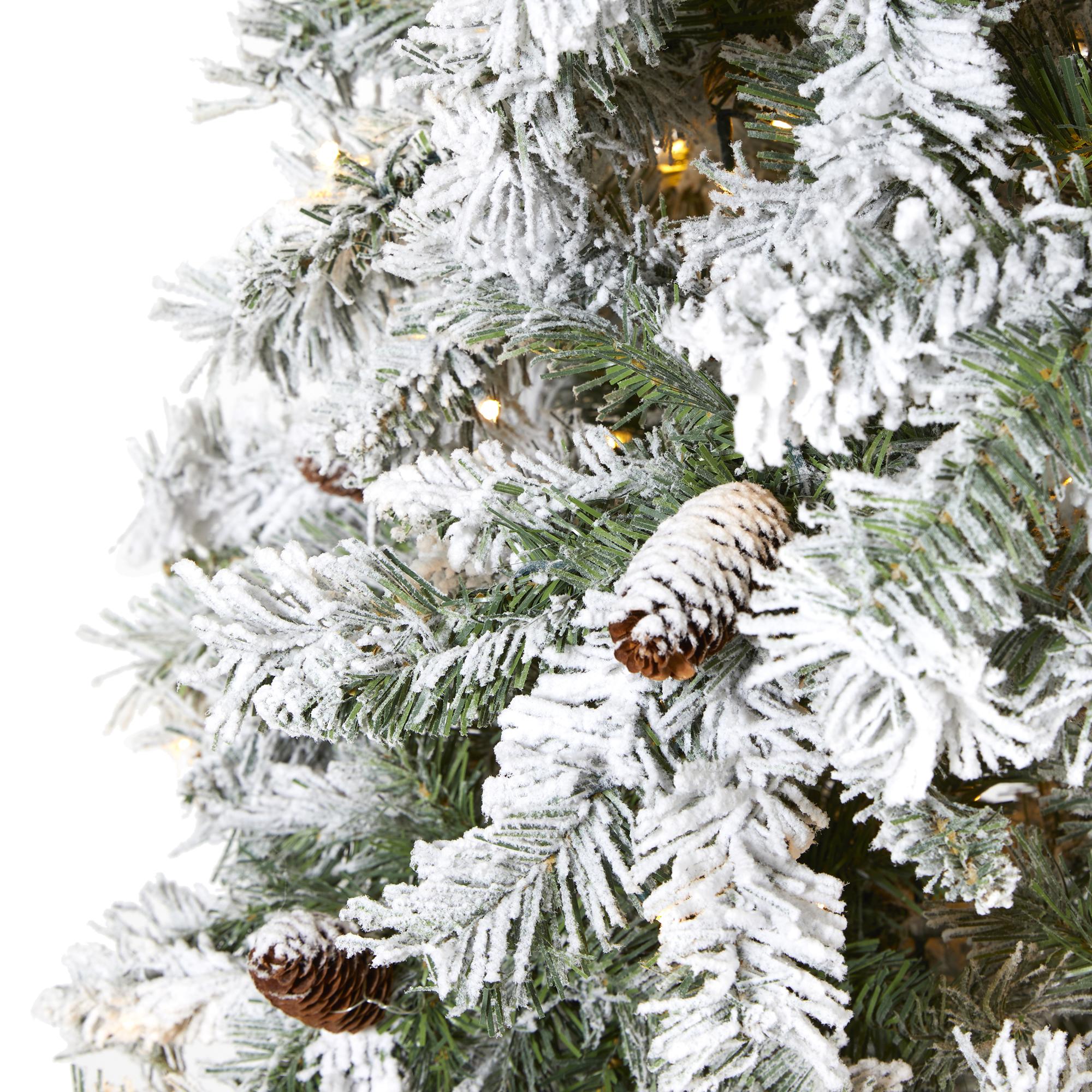 Nearly Natural 8' Flocked Pine Artificial Christmas Tree, White
