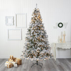Nearly Natural 8' Flocked Pine Artificial Christmas Tree, White