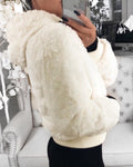 fluffy zip front long sleeve hooded teddy coat