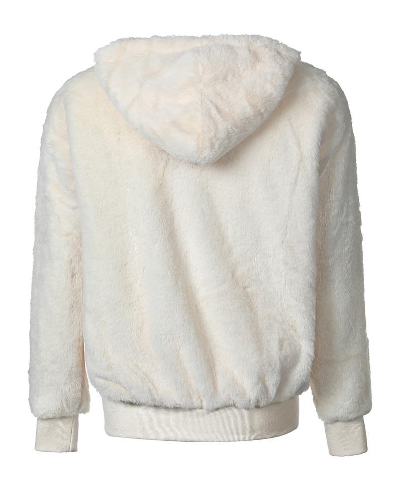 fluffy zip front long sleeve hooded teddy coat