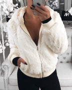 fluffy zip front long sleeve hooded teddy coat