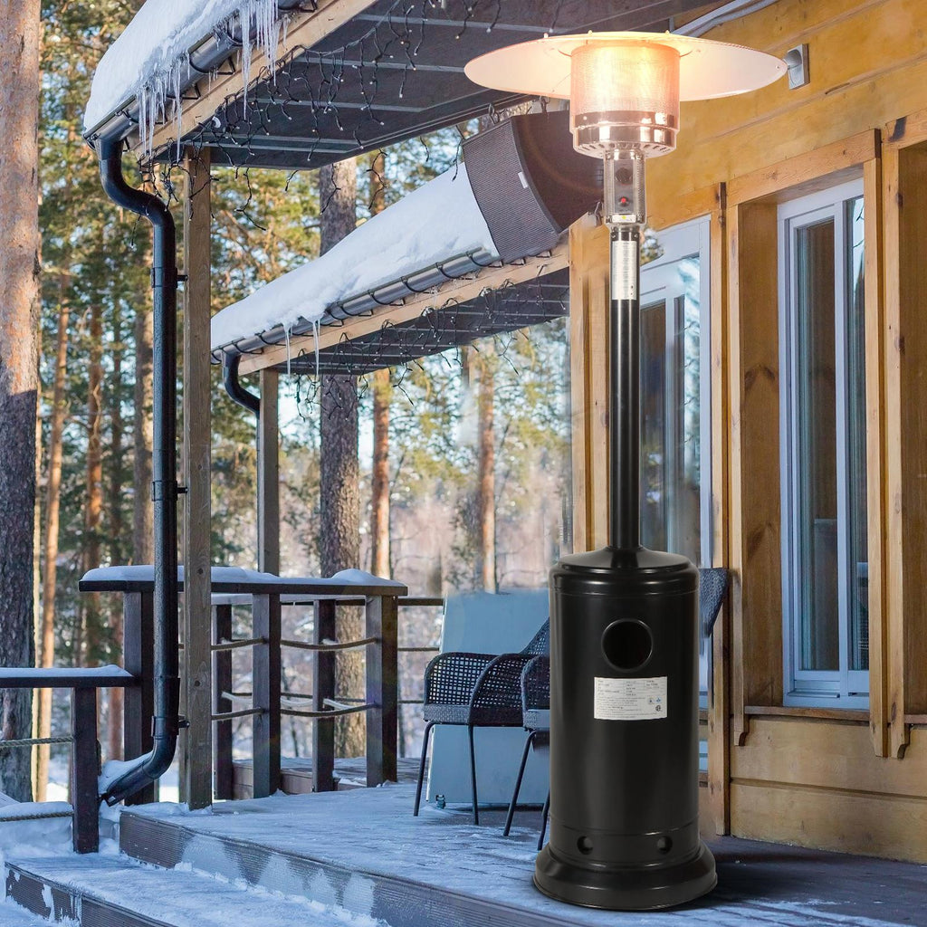 Dcenta 46000BTU Propane Black powder coated Iron Mushroom Outdoor Patio , with Two Smooth-rolling Wheels,with Hose Set,with Black Cover